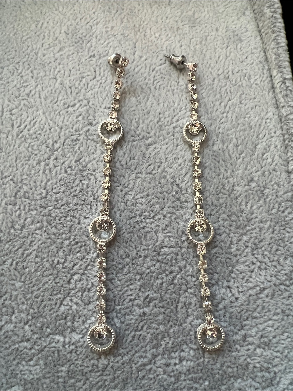 Silver Long Drop Crystal Earrings - Sparkling Linear Design